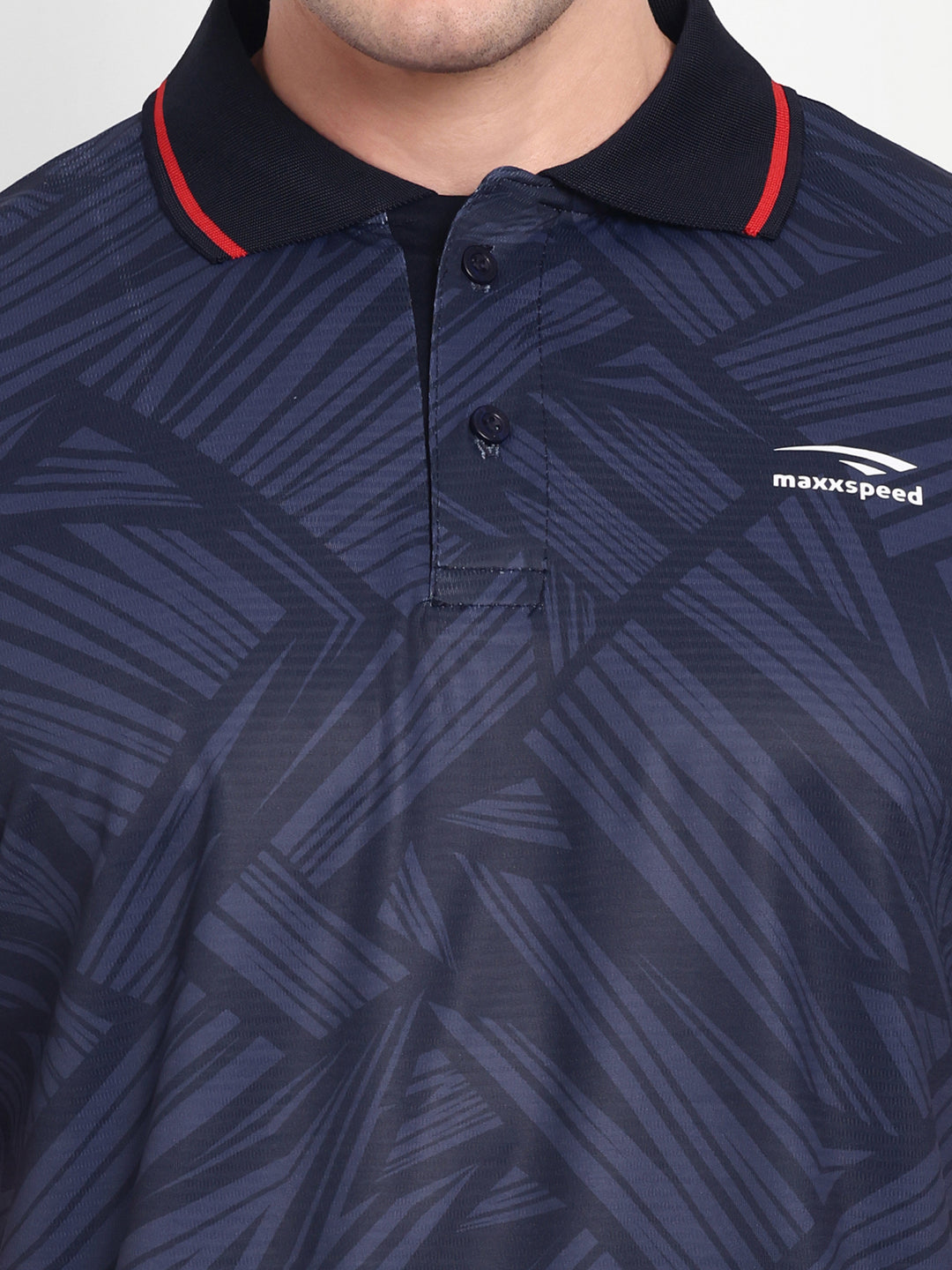 NAVY BLUE EMBOSSED PRINT POLO TEE