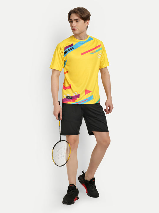 Yellow Printed Badminton Tshirt