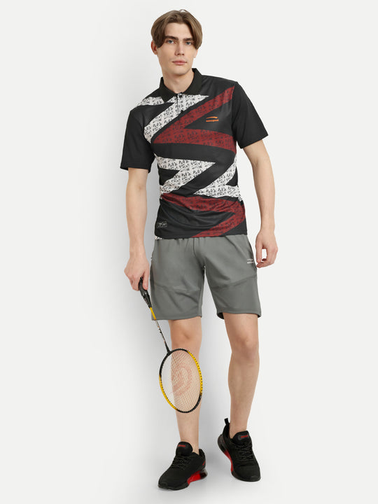 Black Badminton Graphic Polo Tshirt