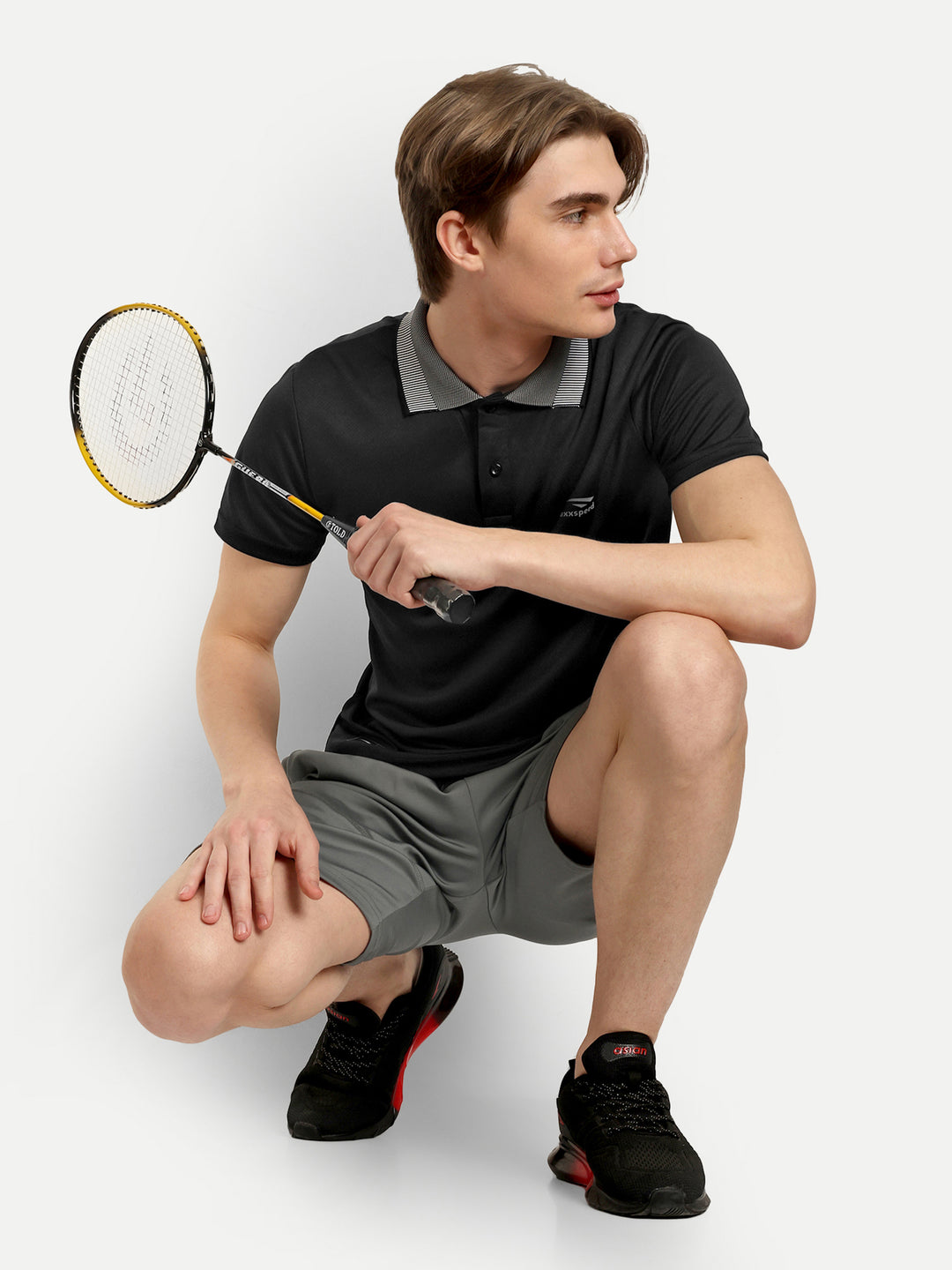 Black Plain Badminton Polo Tshirt