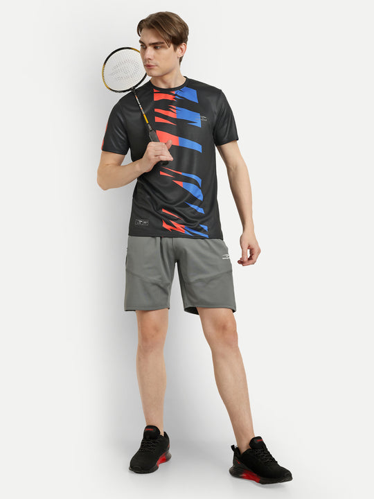 Black with Red & Navy Badminton Tshirt