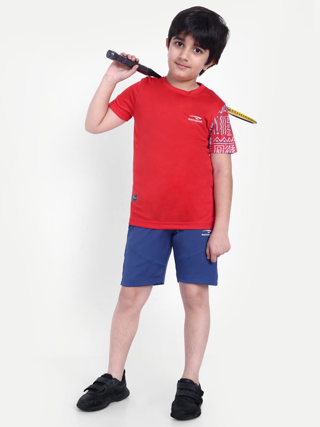 RED SOLID TEE WITH SLEEVE PRINT - KIDS