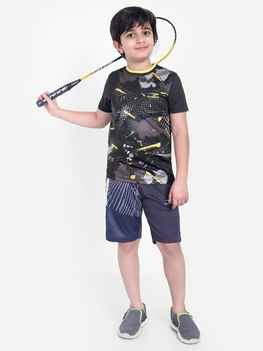 BLACK TEE WITH YELLOW TIPPING NECK - KIDS